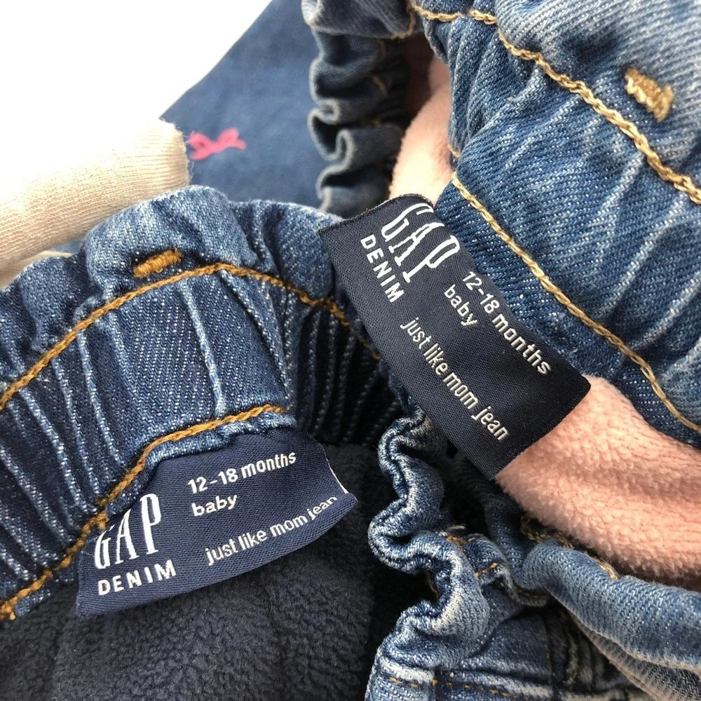Gap Girls 12-18M Fleece Lined Mom Jeans BUNDLE Winter Insulated Blue Kids Baby